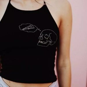 Brandy Melville "skull pizza forever" halter top